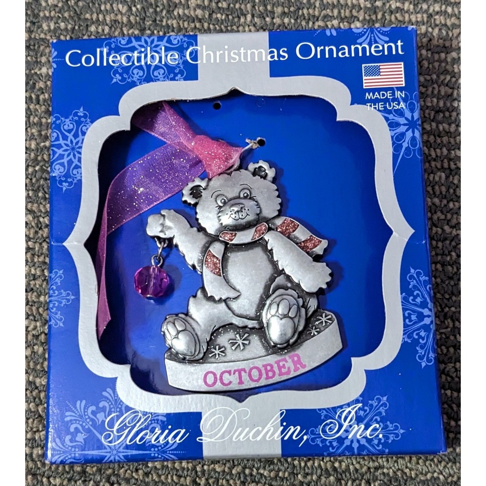 October Birthstone Bear Christmas‎ Ornament Crystal Birthday Gloria Duchin NEW
